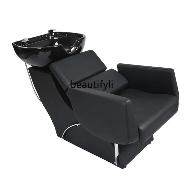 Hair Salon Shampoo Chair Barber Shop Sitting Half Lying Hairdressing Flushing Bed Ceramic Basin