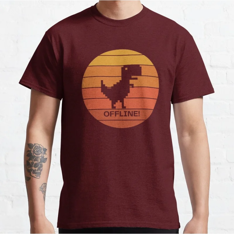 OFFLINE dinosaur computer geek nerds Funny 404 t rex 90s cartoon pixel video game dinosaur T-shirt for men large size Adult Tops