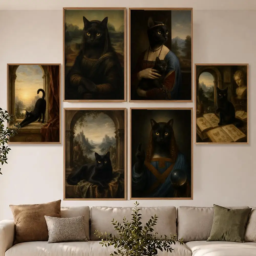 Art Cat D-Da Vinci & Cat Poster Modern Aesthetic Wall Art Poster Home Bar Cafe Decor Gift