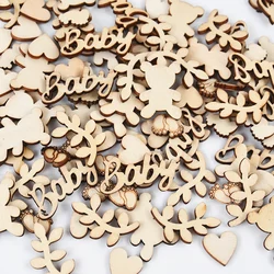 100pcs Baby Shower Wooden Confetti Mixed Baby Bear Footprint Leaves Table Scatter Confetti Decoration Kids Birthday Party Favors