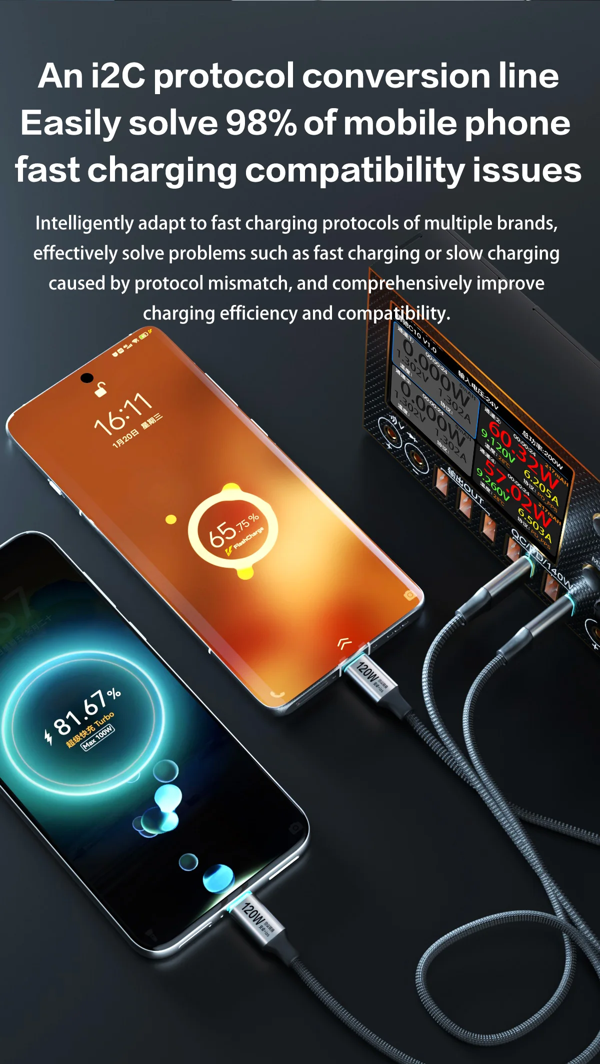 I2C Turbo TU1/TU2 Universelles Flash-Ladekabel, korrosions- und rostbeständig, präzise Erkennung für Handy-Reparaturwerkzeuge – Detail 6