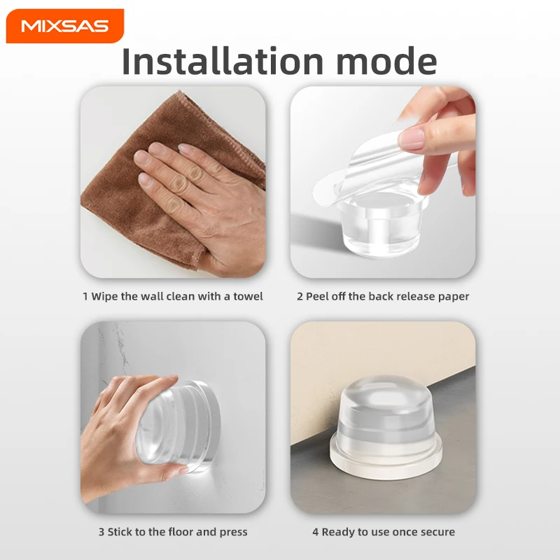 MIXSAS 1-4PCS autoadesivo rotondo fermaporta G18 silicone trasparente maniglie per porte cuscino protettivo da parete cuscinetti per mobili