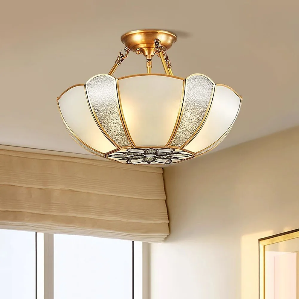 Copper Restaurant Ceiling Light Indian Traditional Flower Glass Living Room Gallery Ceiling light Dining Room Bedroom Lamp