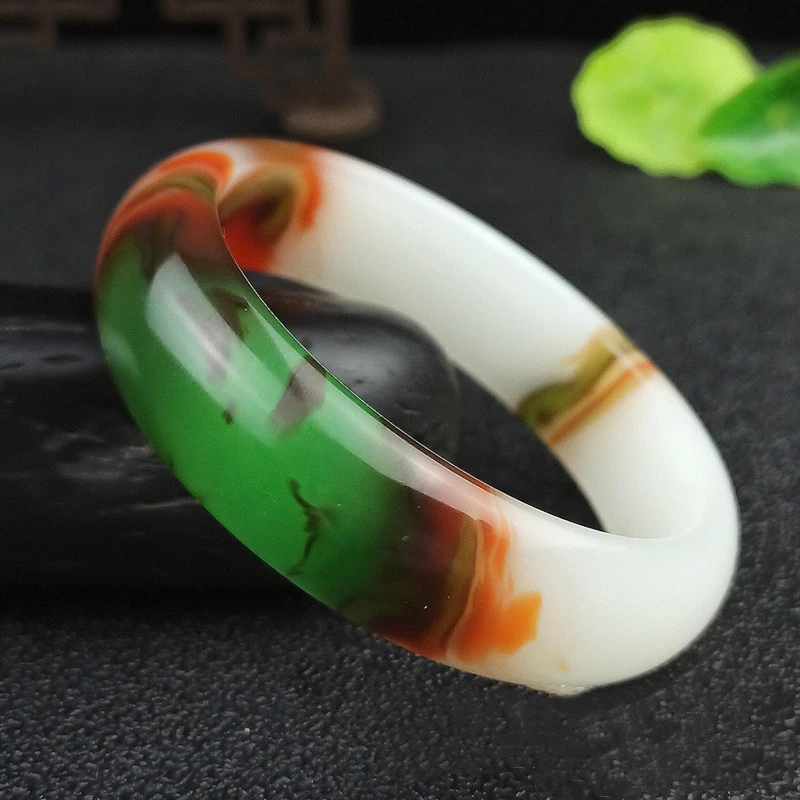 Genuine Color Jade Bangle Bracelet Chinese Hand-Carved Charm Jewelry Natural Jadeite Accessories Fashion Amulet Men Women Gifts