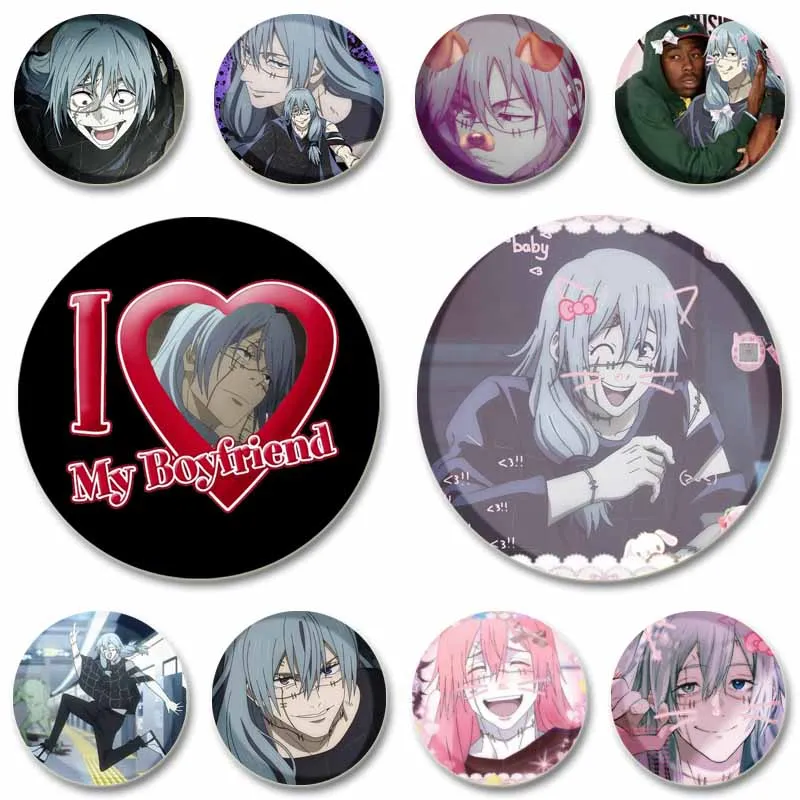 Anime JK Figure Mahito Round Badges Custom Cartoon Cosplay Brooch Y2K Clothes Backpack Accessories Lapel Pins Jewelry Toys Gifts