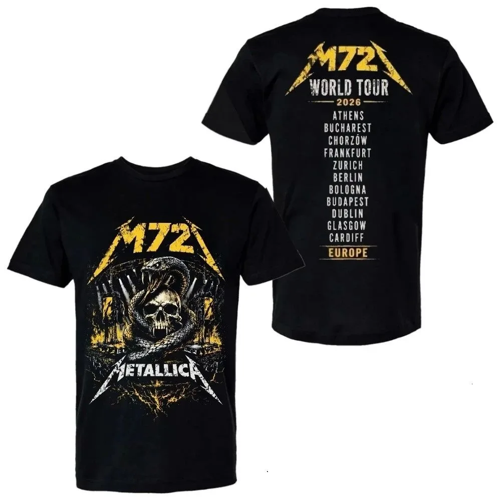 T-shirt Metallica M72 World Tour 2026 Merch Unisexe Pour Hommes Et Femmes Y2k De Haute Qualité Pour Fans Décontracté Populaire
