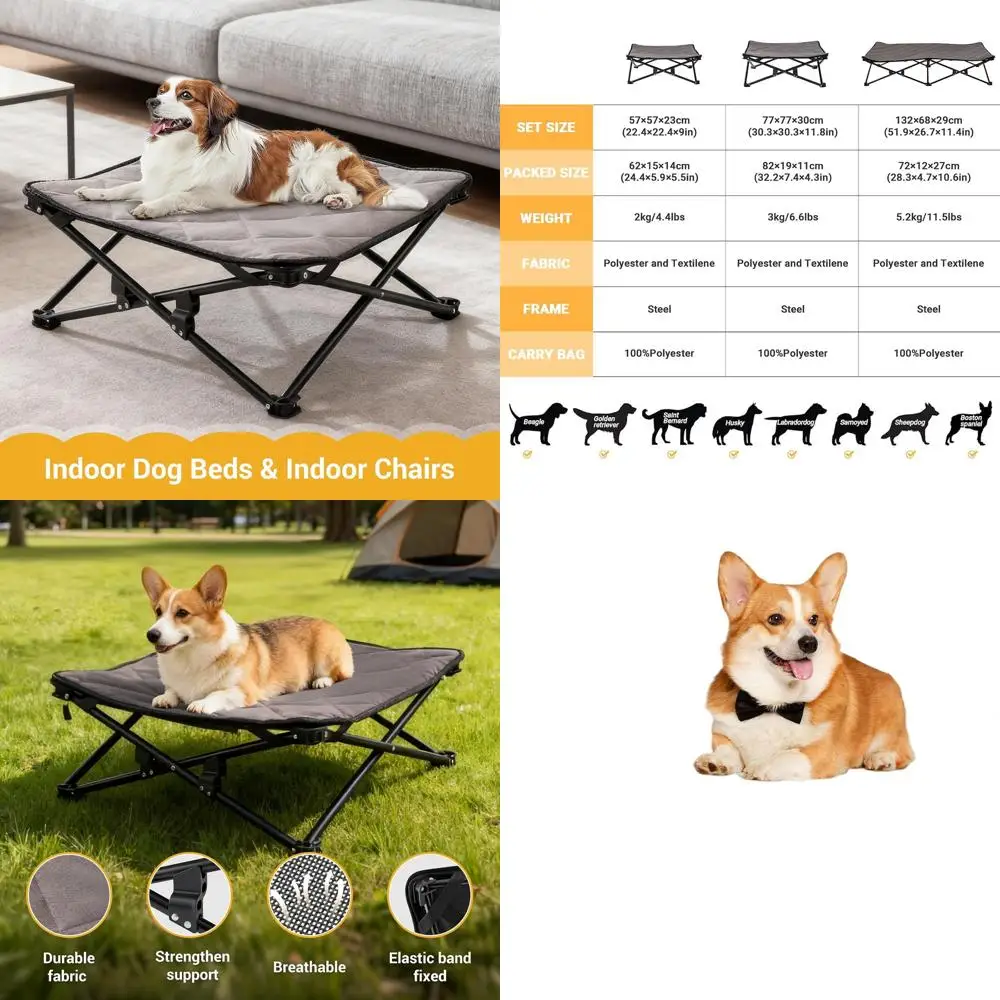 

Medium-Sized Outdoor & Indoor Cooling Dog Cot with Mesh and Non-Slip Base, Ideal for Camping and Backyard Use (Black)