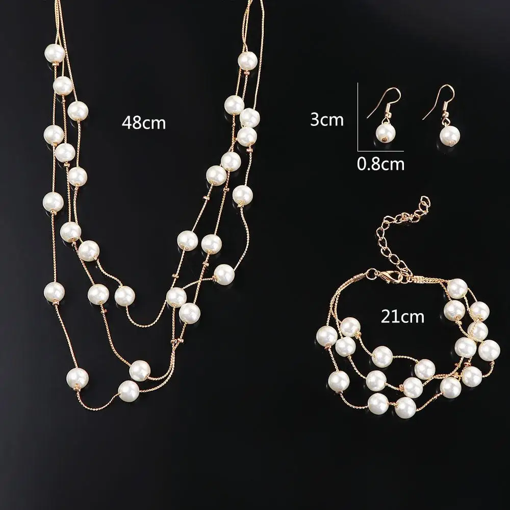 Orecchini di perle di perline bracciale collana di perle multistrato Set di gioielli Set da sposa Set di orecchini di collana