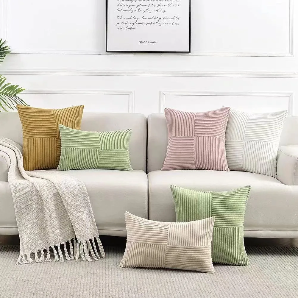 Short Corduroy Plaid Grey Cushion Cover Pillow Case For Living Room Sofa Bed Simple Bedside Pillow Backrest Covered 50 60 66CM