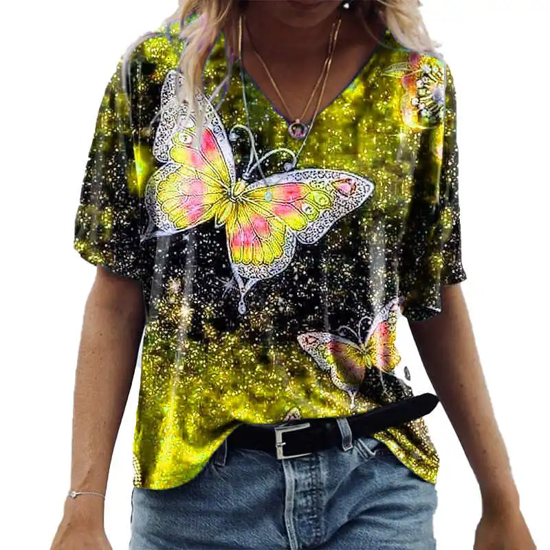 

Summer Women's plus Size Print Top Casual Sle Cotton Blend ort Sve T-irt Comfortable Fit Straight Cut