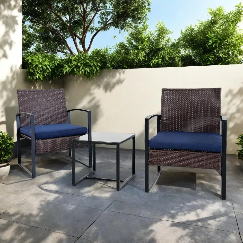 

3 Piece Patio Chairs Set Outdoor Patio Furniture Set with Coffee Table, Bistro Set with Cushions for Balcony Apartment Deck