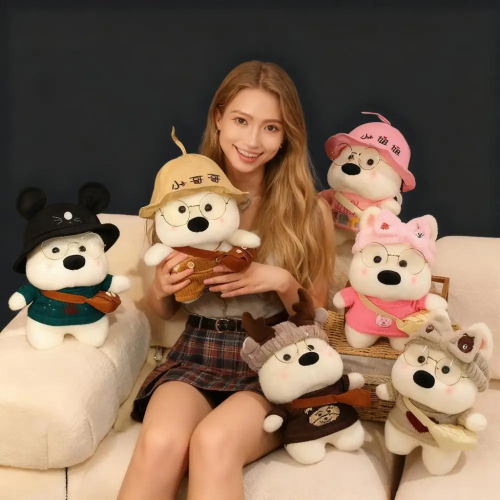 웨스트 하이랜드 도그 플러시 토이 드레스업 헤어밴드와 모자 포함 소년 소녀 아이 동반자 봉제 인형 귀여운 카와이 선물