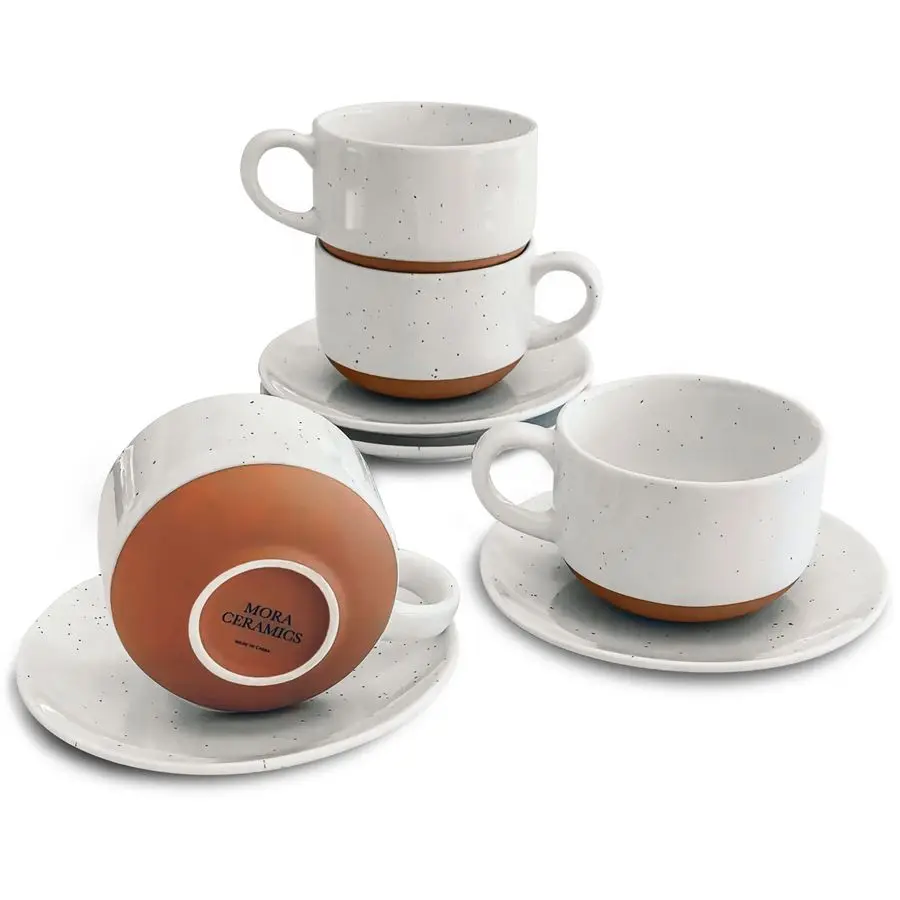 

Ceramics 8oz Cappuccino Mug Set of 4 Ceramic Coffee Cups with Saucers Microwave and Dishwasher Safe, Perfect For Tea, Espresso,