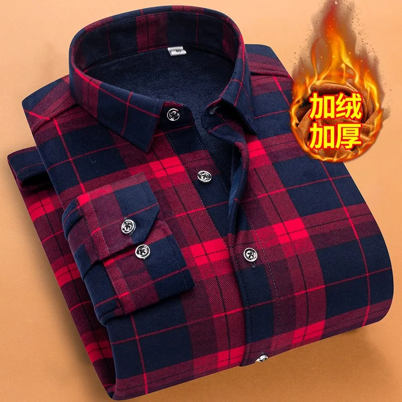 Autumn Winter New Casual Men\'s Fashion Long Sleeve Plaid Shirt Thick Warm Men\'s Casual High Quality Soft Large Size Shirt NS5825