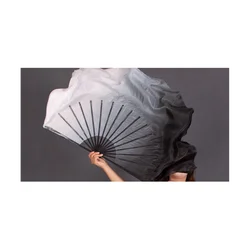 2 Layers Half Moon Real Silk Veils Double Side Fan Pair for Folk Dance Show Props White Black Gradient Shuimo Veil 1L+1R