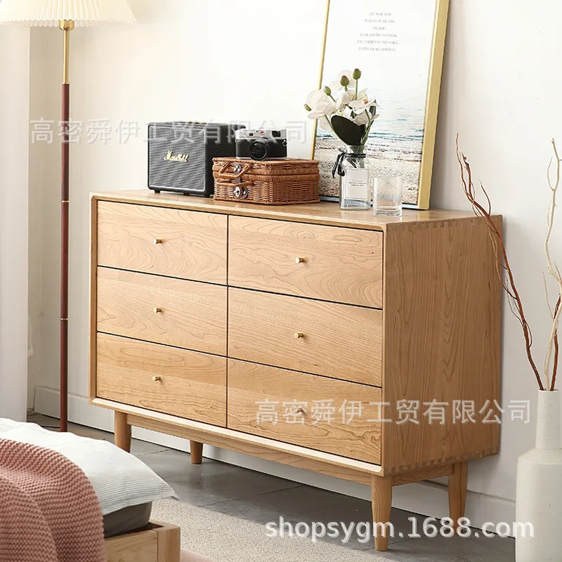 Nordic cherry wood cabinets with five buckets and six buckets, storage cabinets, bedroom storage wardrobes,