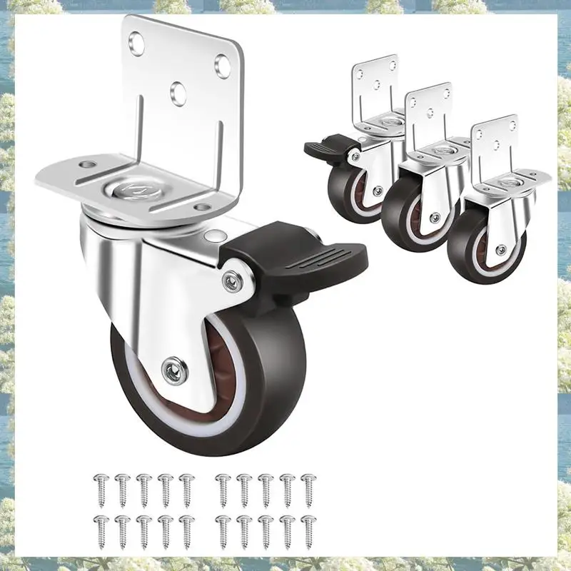 Best Of 2025-Side Mount Casters,Casters Set Of 4 With Brake,L-Shape Plate Small Wheels For Furniture,Cabinet Casters