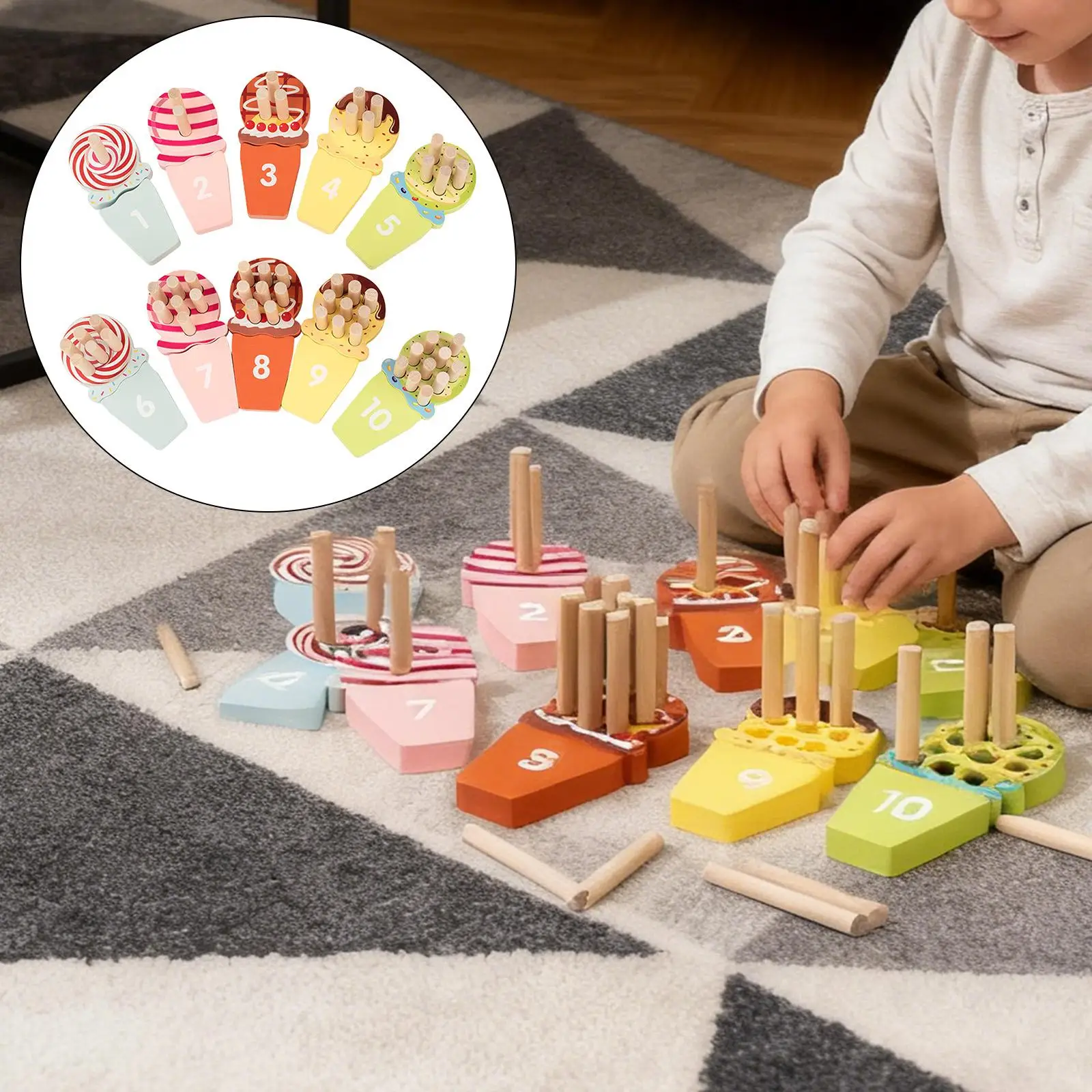 Giocattolo coordinato con numeri di gelato Abilità motorie fini Coordinazione occhio-mano Gioco di matematica, blocchi impilabili Giocattolo sensoriale per bambini piccoli