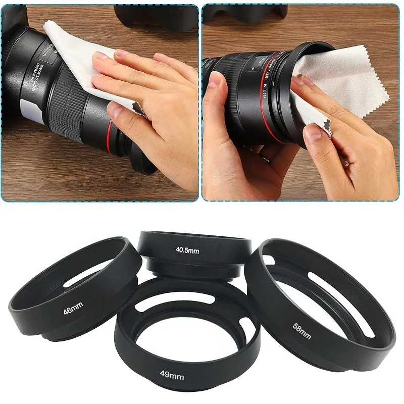 Lens Hood, Standard Vented Matte Surface Anti-Reflective Inside Hollow Lens Hood for Universal Camera Lens for Nikon Fujifilm