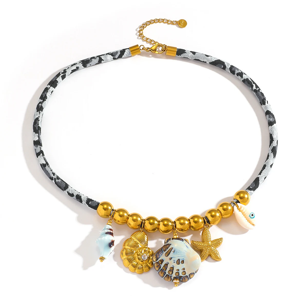 

316L Retro Stainless Steel BOHE Leopard Print Marine Life Shell Pendant Necklace for Women 18K YELLOW GOLD Vacuum Electroplating