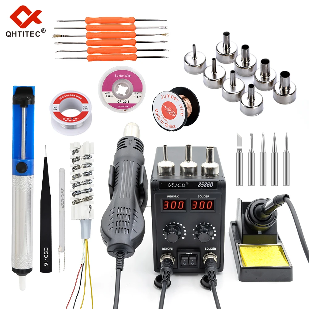 JCD Hot Air Gun Soldering Iron 2-in-1 Soldering Station Set 700W Adjustable Temperature LED Display Phone SMD Welding Tool