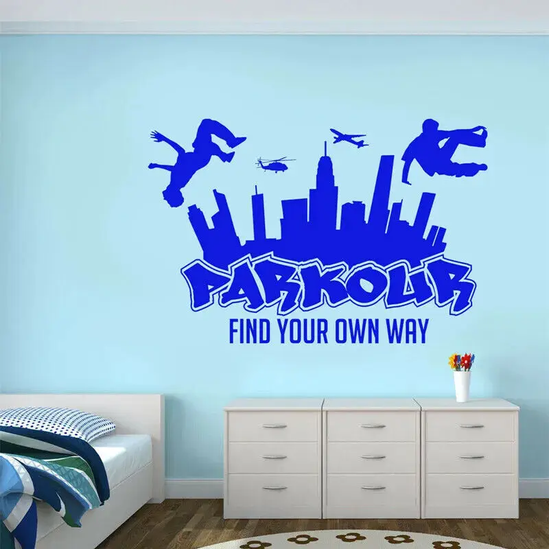 Extreme Parkour Wall Stickers Free Run Jumping Urban Style Skateboard Graffiti Youth Room Door Decoration Vinyl Decal Gift YD23