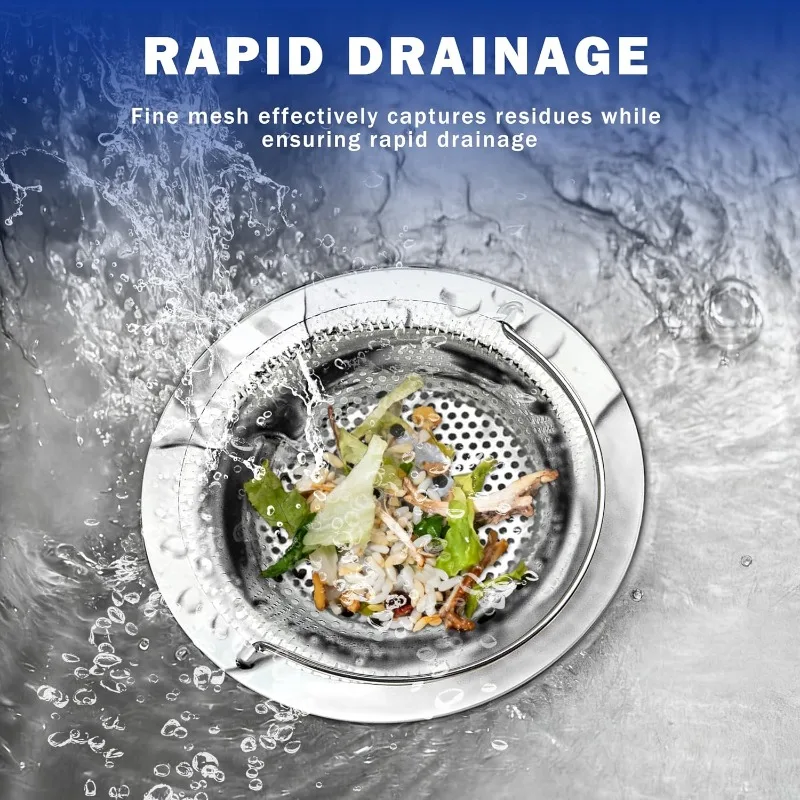 

2 Pack Kitchen Sink Drain Strainer with Handle, Universal Stainless Steel Food Catcher Basket, Rust Free, Fits Most Kitchen Sinks