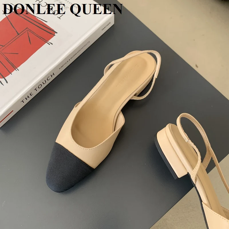 Classic Elegant Mixed Color Slingback Sandals Women Elastic Band Back Strap Flat Ballet New Design Shoes Brand Mule Office Mujer