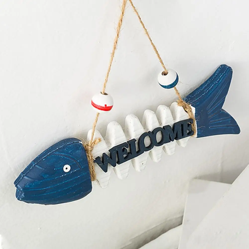 

7 Inch Fish Skeleton Welcome Sign Mediterranean Beach Themed Wooden Fishbone Wall Art Vintage Hanging Fish Ornament Coastal Styl