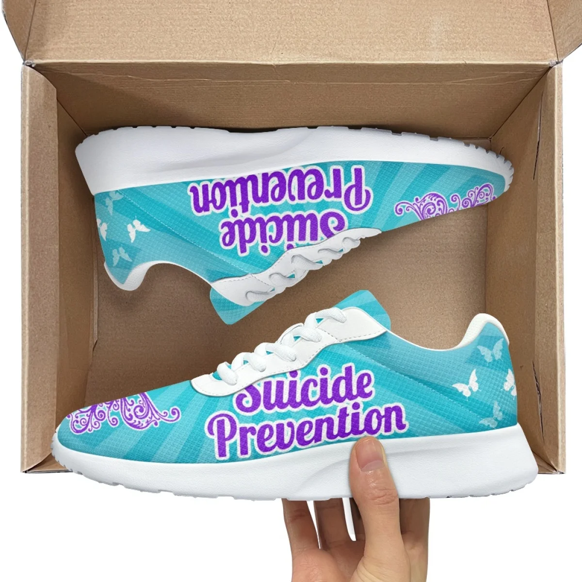 Suicide Prevention Pattern Sneakers for Women Travel without tired feet Durable jogging Training Shoes Holiday Gift for Ladies