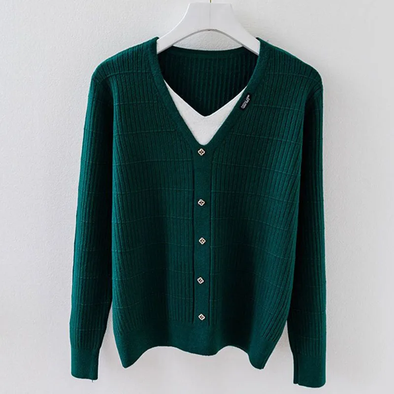 

Модные женские однотонные вязаные свитера, весенне-осенние тонкие эластичные зимние свитера с длинными рукавами и v-образным вырезом, повседневные корейские пуловеры, топы