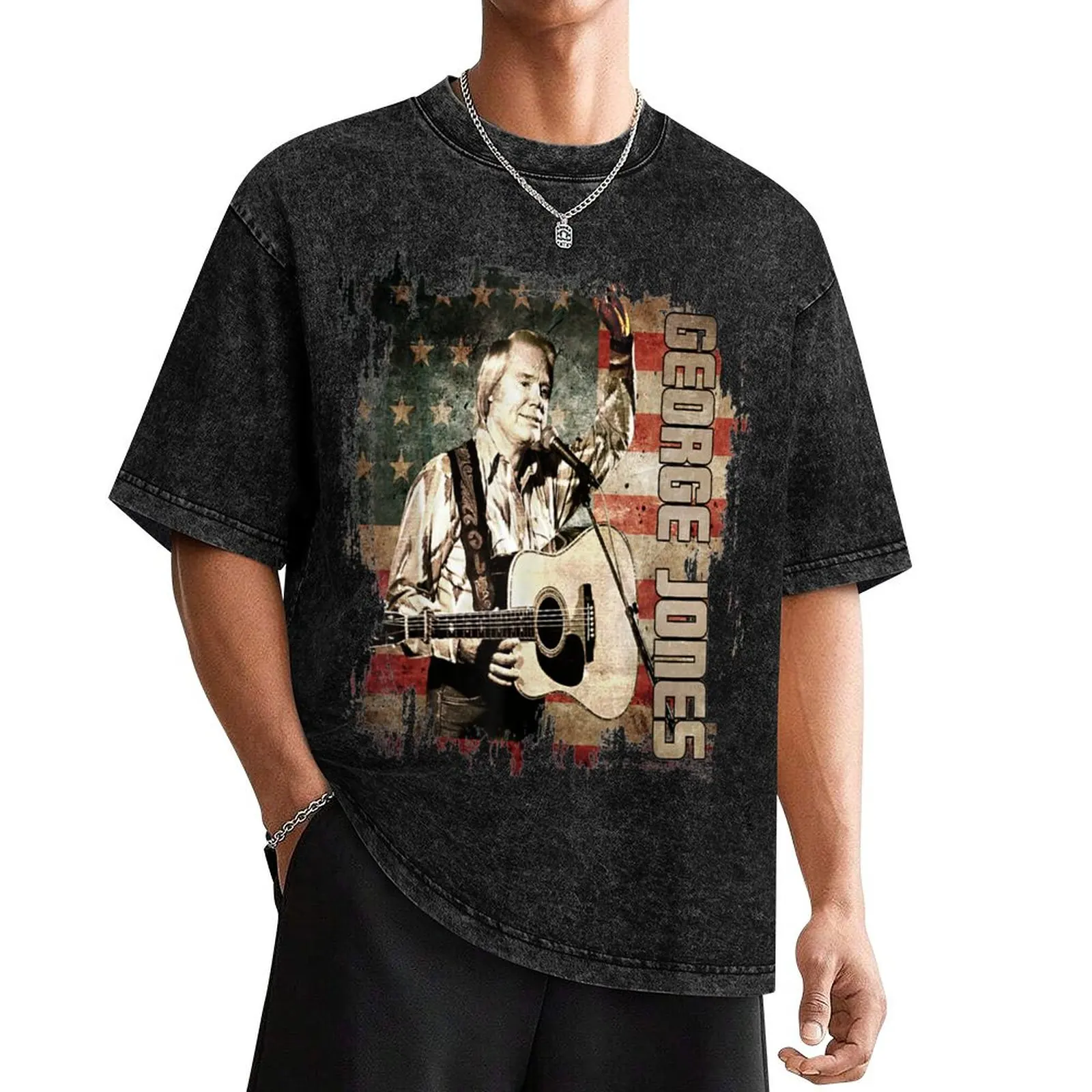 Vintage George Music Jones Country Flag American T-Shirt anime figures cheap stuff Short sleeve tee men