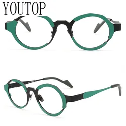 Funky Mens Round Titanium Eyeglasses Women Vintage Optical Glasses Frames Nerd Prescription Spectacles Oddball Eyewear Myopia
