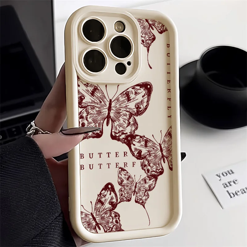 INS Retro Butterfly Silikonowe etui na telefon do iPhone\'a 15 Pro Etui iPhone 11 13 12 14 Pro Max XR X XS 7 8 Plus SE Soft Lines Cover