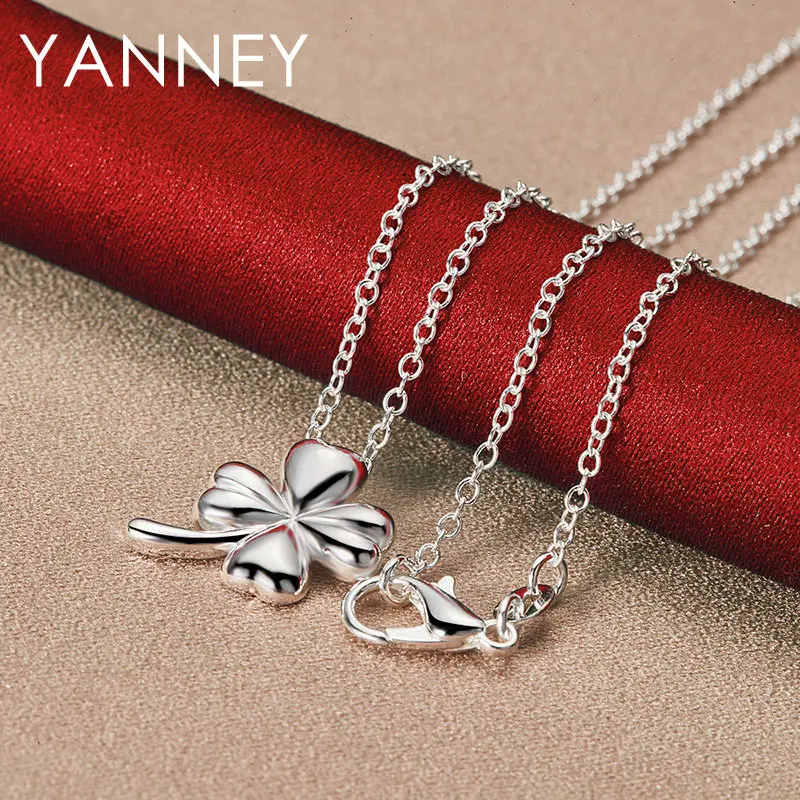 New 925 Sterling Silver Jewelry 16-30 Inches Fine 13MM Charm Four Leaf Clover Necklace For Women Men Fashion Engagement Party