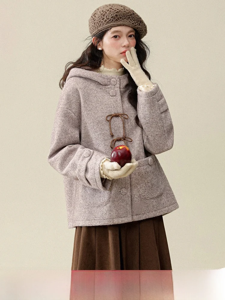 

Soft Sle ort Hat Coat Winter Warm Thi Large Coat with Knot for Young Women Casual Daily Wear Polyester Cotton...
