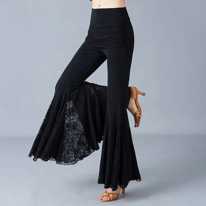 

2022 Latin Dance Pants Women Sexy Hollow Fringe Latin Trousers Cha Cha Rumba Dancewear Practice Clothing Black Leggin Tango Wear