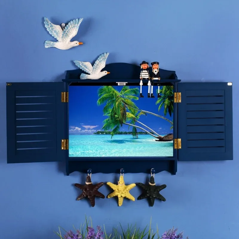 Mediterranean Style Wood Shutter Electrical Box Cover Decorative Concealer for Circuit Breaker Panel in Living Room Wall Mounted