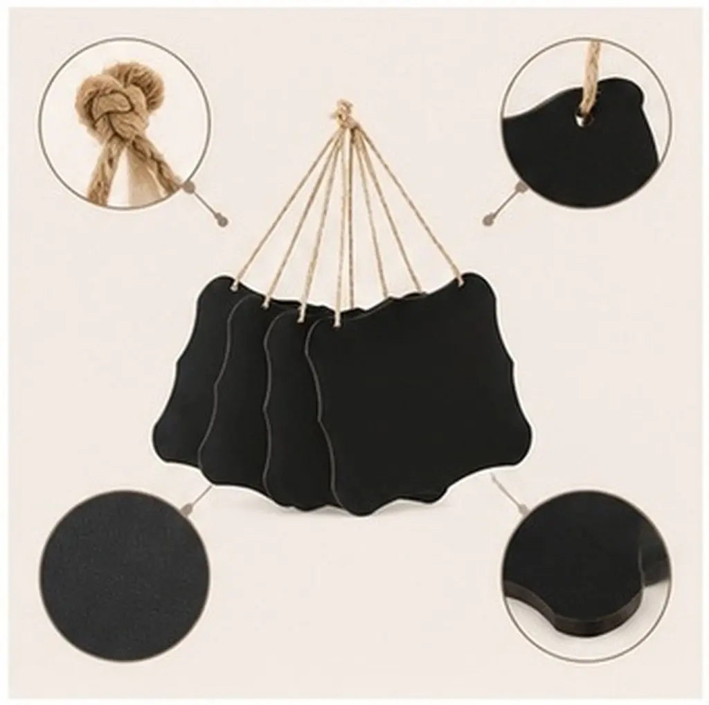 4 Mini Wooden Vintage Style Chalkboards Black Frame 14x14cm Hanging Memo Boards for Wedding Table Crafts Party Decor