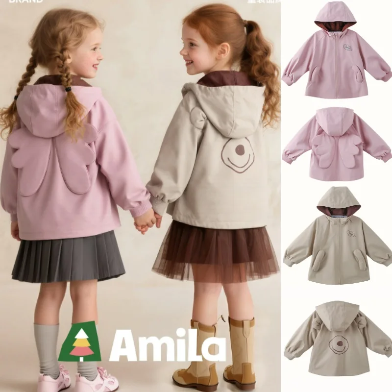 

Girls' Jacket 2025 Fall New Arrival Pink Cartoon Fashion Children's Hooded Coat Pure Cotton Warm Windproof Girls' Cotton Jacket
