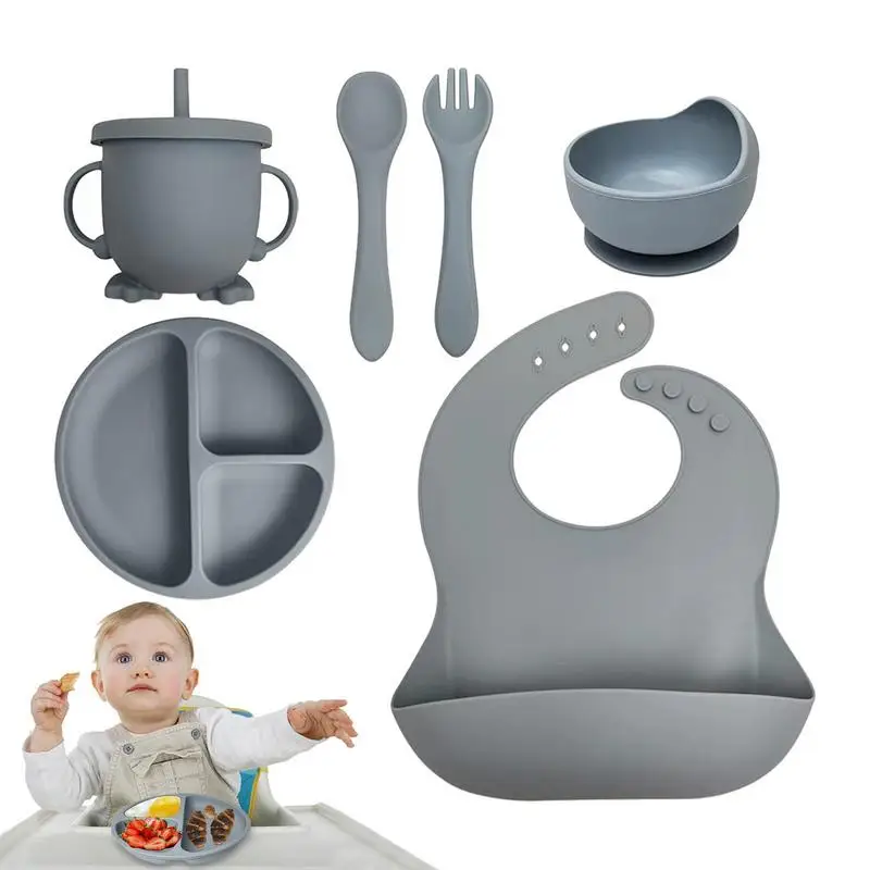 

Silicone Baby Eating Set Baby Bowl And Divided Plate With Suction Led Weaning Supplies For Baby Boys And Girls To Easily Eat