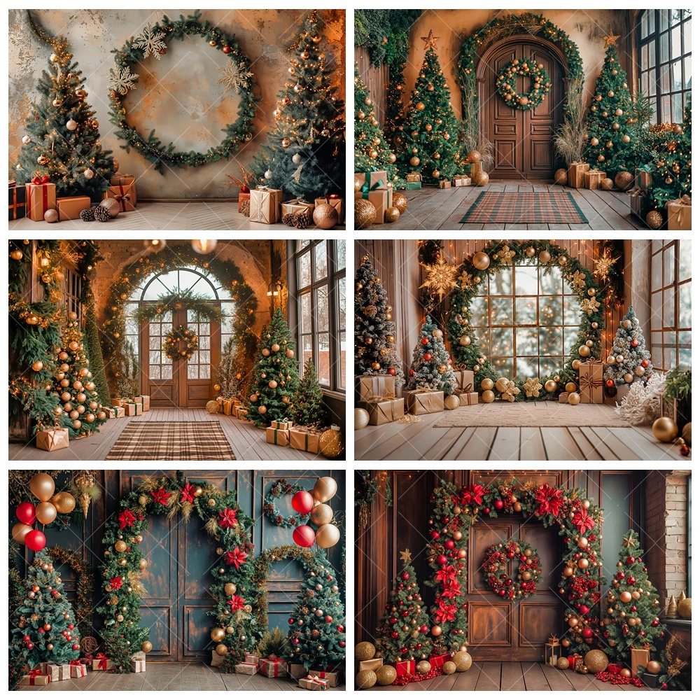 Christmas Interior Arch Window Garland Light Gift Kid Aldult Family Party Backdrop Custom Kid Room Photo Poster Decor Background