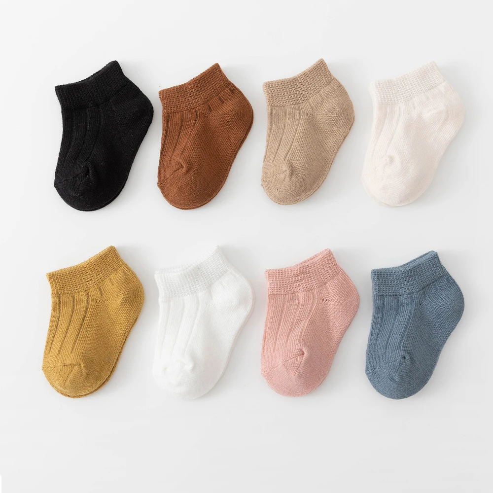 Autumn Children Boys Short Socks Pure Color Ribbeed Baby Boys Cotton Socks White Elementary Student Kid Boys Ankle Socks