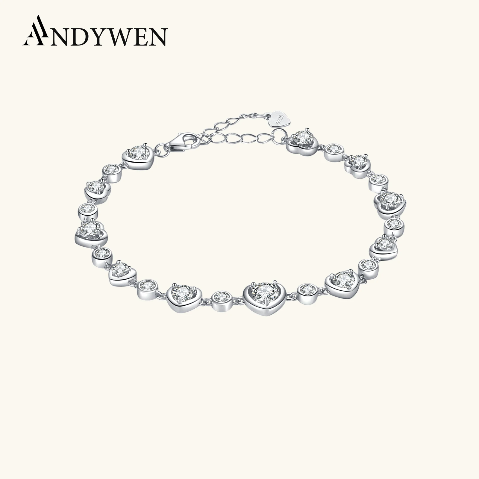 

ANDYWEN стерлингового серебра 925 пробы сердце CZ браслет-цепочка с подвеской женский роскошный свадебный браслет для девочек вечерние ювелирные украшения