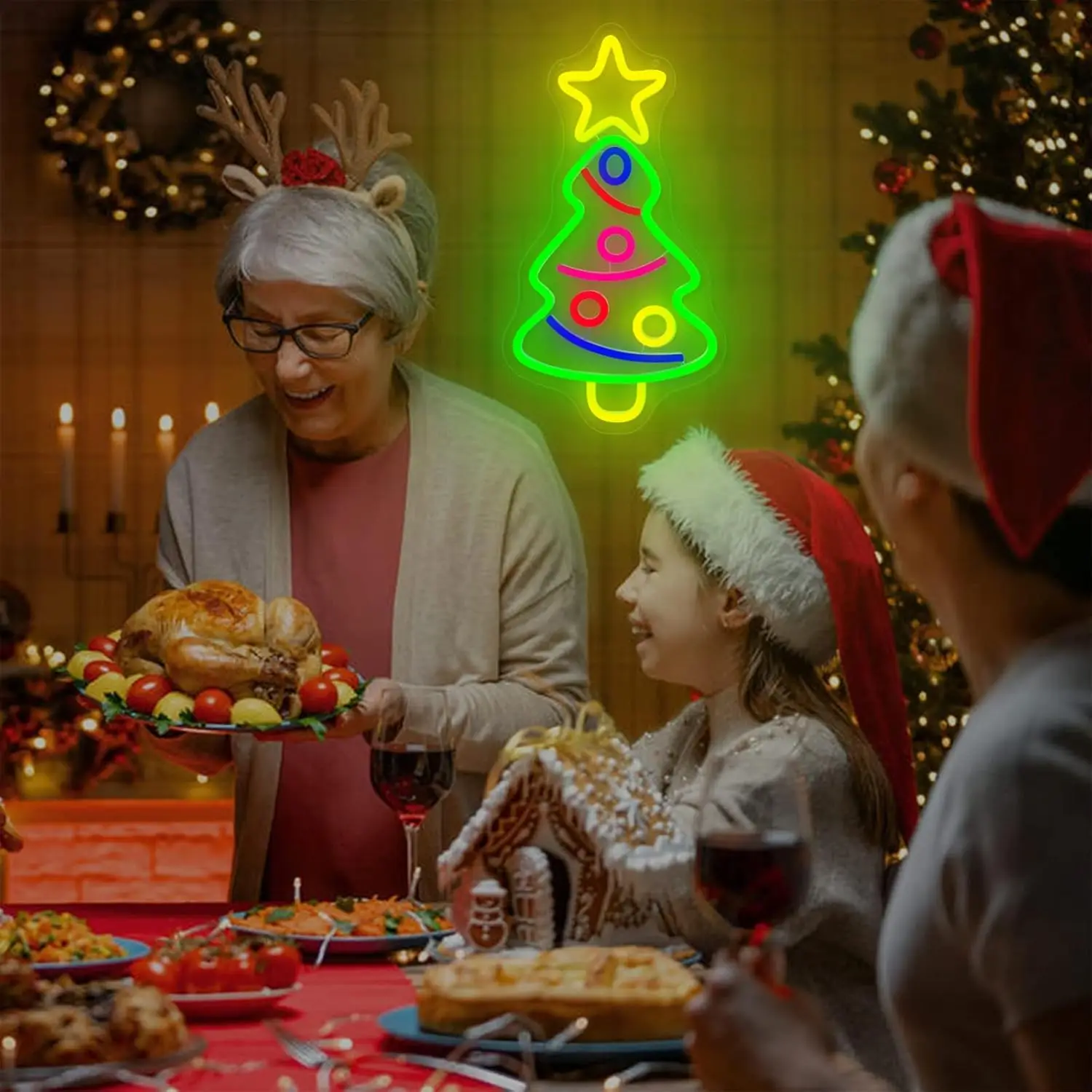 شجرة عيد الميلاد النيون تسجيل USB عكس الضوء LED ضوء النيون لغرفة النوم رجل كهف بار حفل زفاف الديكور هدية نافذة الخفيفة #4