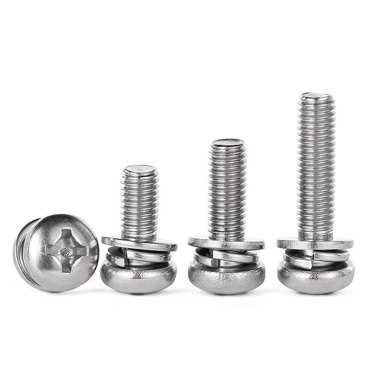 316 Stainless Steel M3 M4 M5 M6 Cross Recessed Pan Head Screw With Washer Spring Washers Screws Bolts Set Length 6mm to 30mm