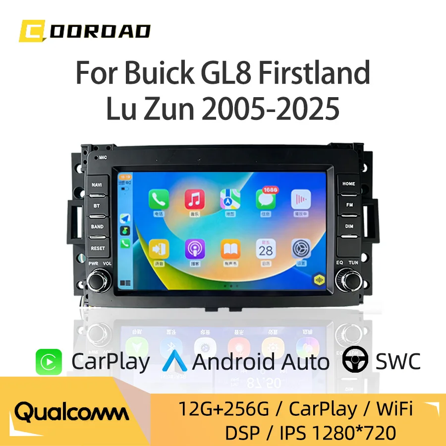 Radio Multimedia con Pantalla Táctil de 7 Pulgadas IPS para Buick GL8 Firstland y Lu Zun 2005-2025, Android Auto, Carplay, GPS, Navegación