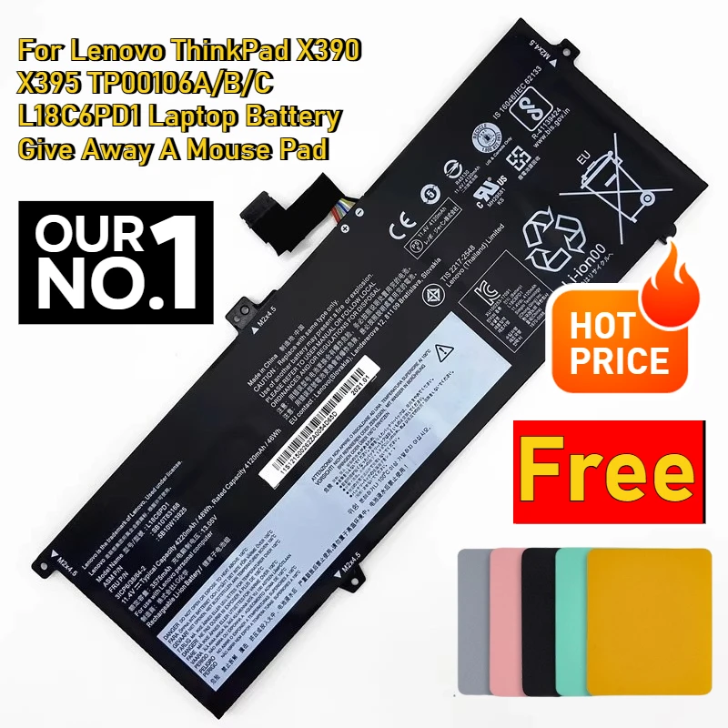 

For Lenovo ThinkPad X390 X395 TP00106A/B/C L18C6PD1 Laptop Battery Give Away A Mouse Pad
