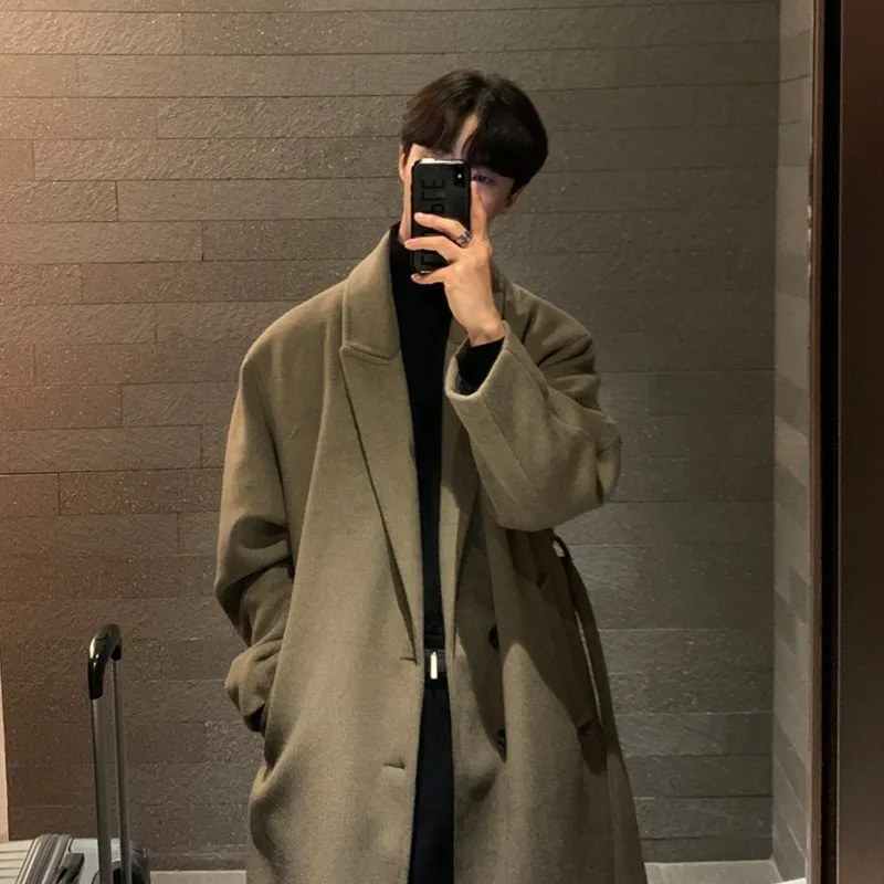 Woolen Coat Men's Over-knee Medium And Long Light Mature Wind Men's Clothing German Trench Coat Autumn And Winter Coat
