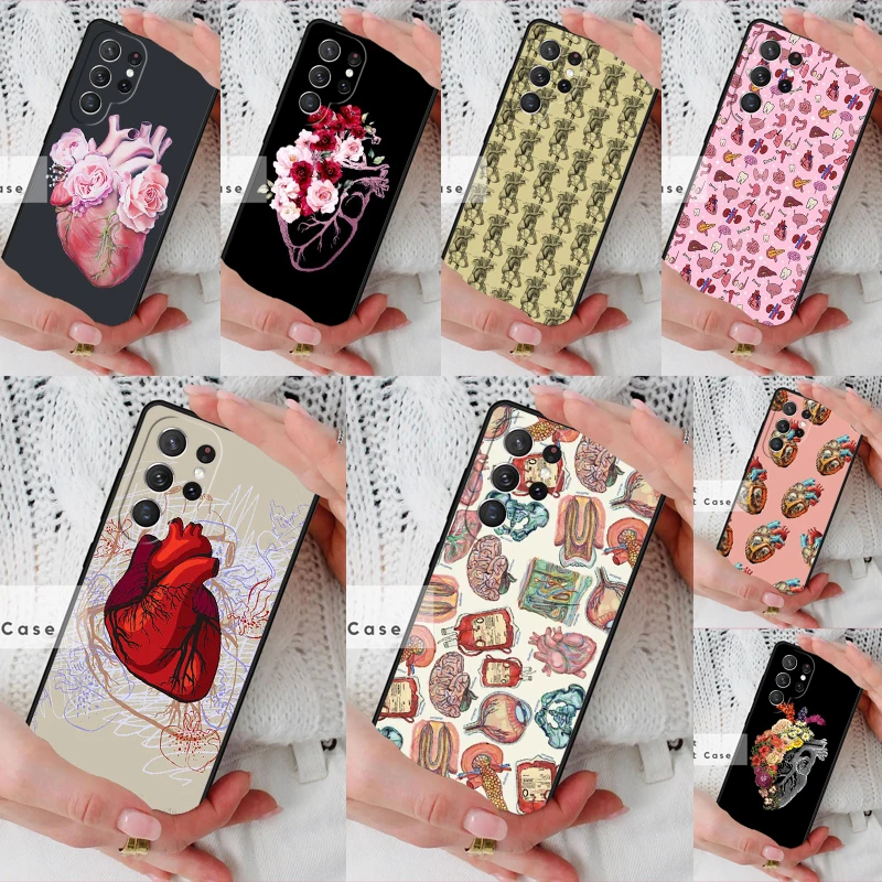 Vintage Anatomy Heart Cardiac Nurse Phone Cover Case for Samsung Galaxy S26 Ultra S20 FE Note 10 S24 S23 S21 S25 Plus S22